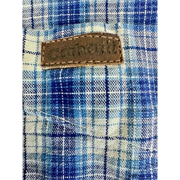 Carhartt Men's Blue White Plaid Button 100% Cotton Down Shirt Size XL - Picture 3 of 8